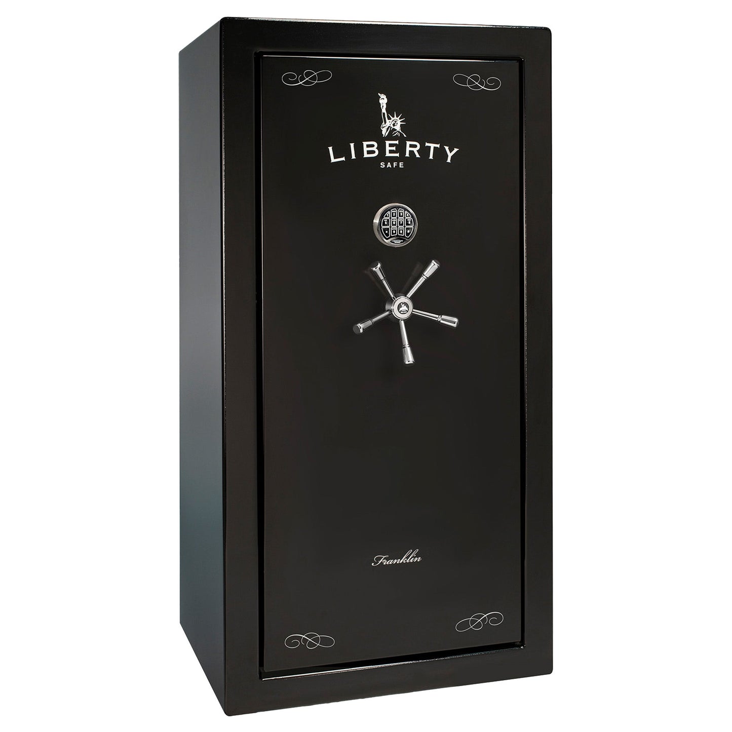 Franklin Series | Level 5 Security | 110 Minute Fire Protection | 29 | DIMENSIONS: 60.5"(H) X 30"(W) X 27.5"(D*) | Black Gloss | Direct Drive Electronic Lock – Closed Door