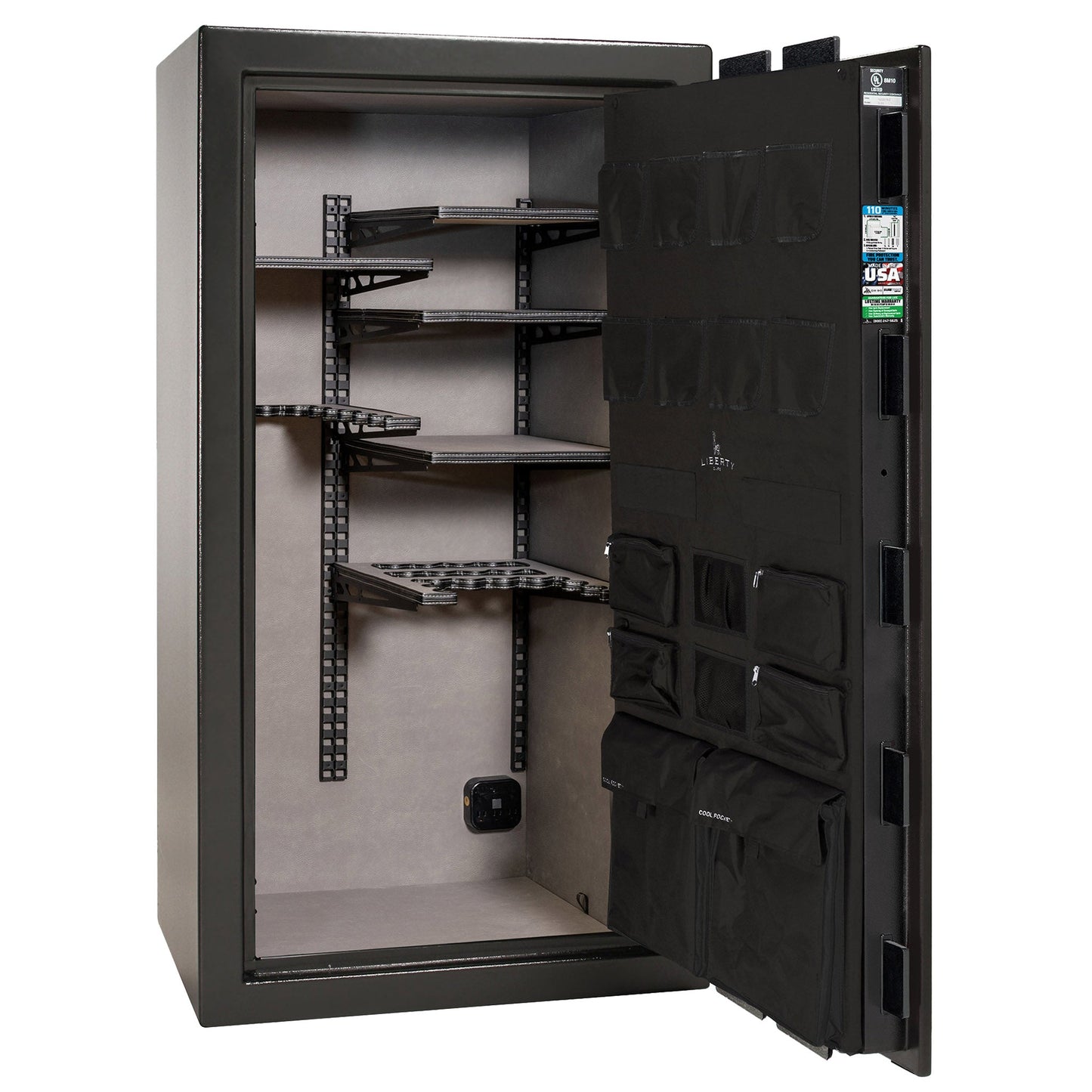 Franklin Series | Level 5 Security | 110 Minute Fire Protection | 40 | DIMENSIONS: 66.5"(H) X 36"(W) X 27.5"(D*) | Black Gloss | ProFlex Modular Shelving - Open Door Empty