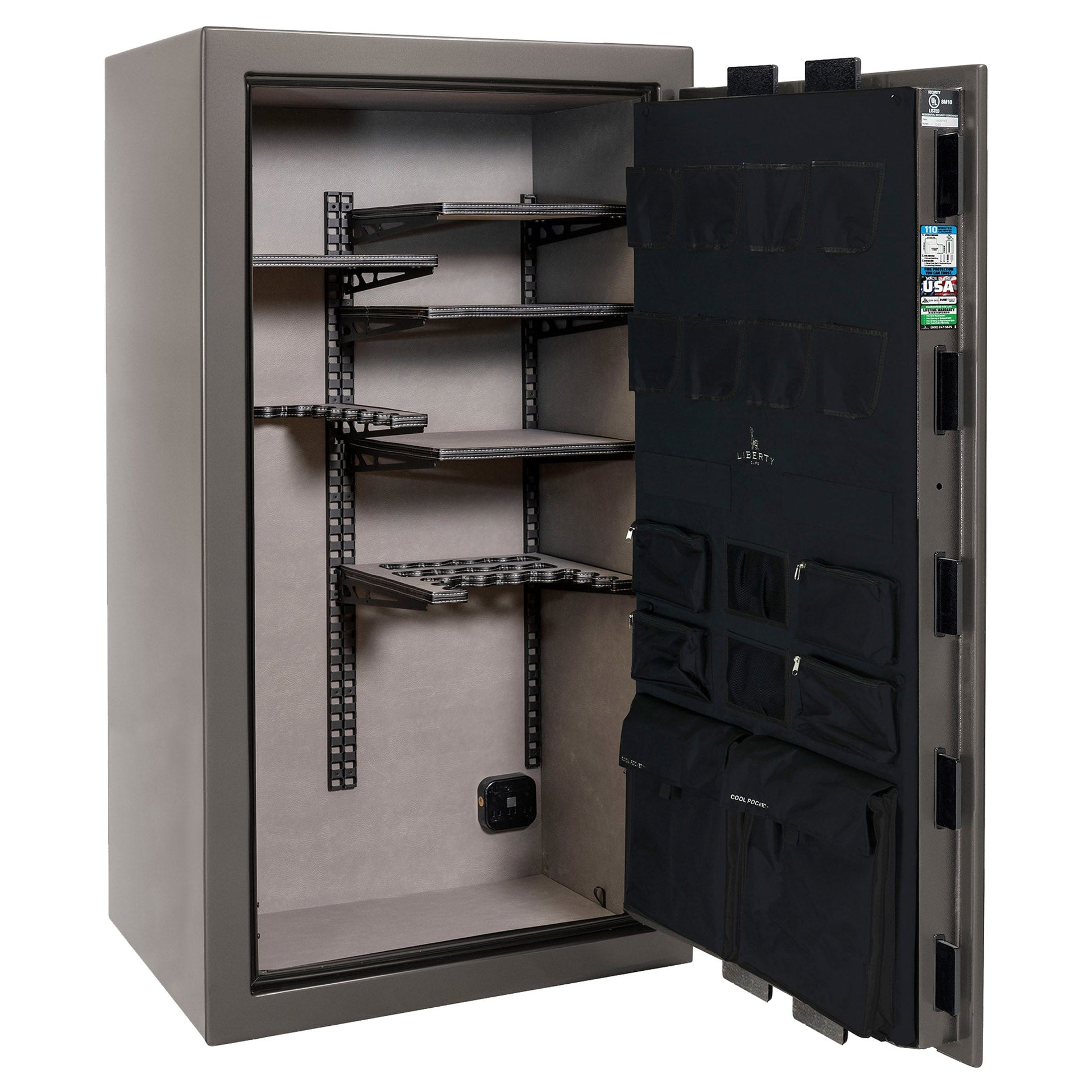 Franklin Series | Level 5 Security | 110 Minute Fire Protection | 40 | DIMENSIONS: 66.5"(H) X 36"(W) X 27.5"(D*) | Gray Gloss | ProFlex Modular Shelving - Open Door Empty 