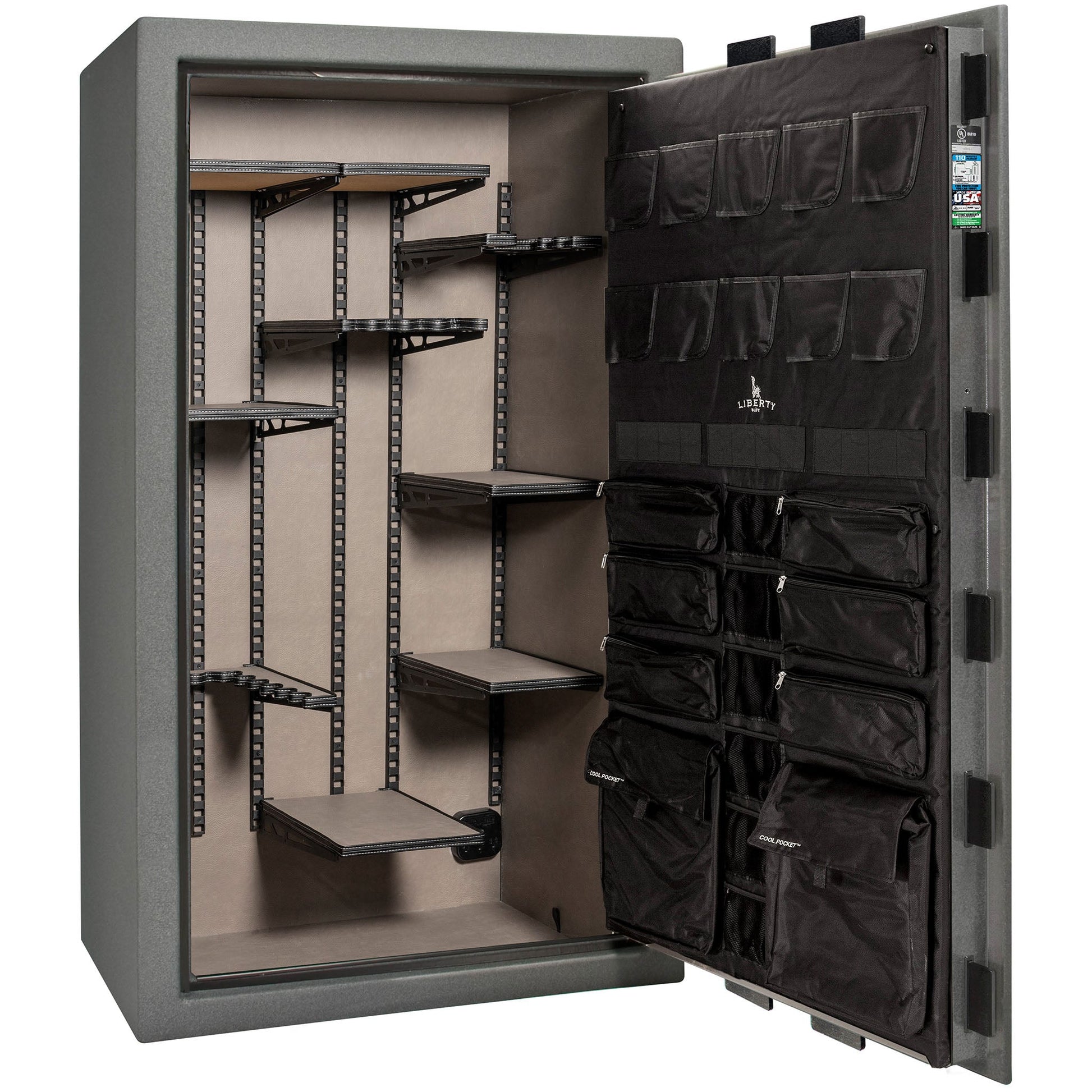 Franklin Series | Level 5 Security | 110 Minute Fire Protection | 50 | DIMENSIONS: 72.5"(H) X 42"(W) X 27.5"(D*) | Granite Textured | ProFlex Modular Shelving - Open Door Empty