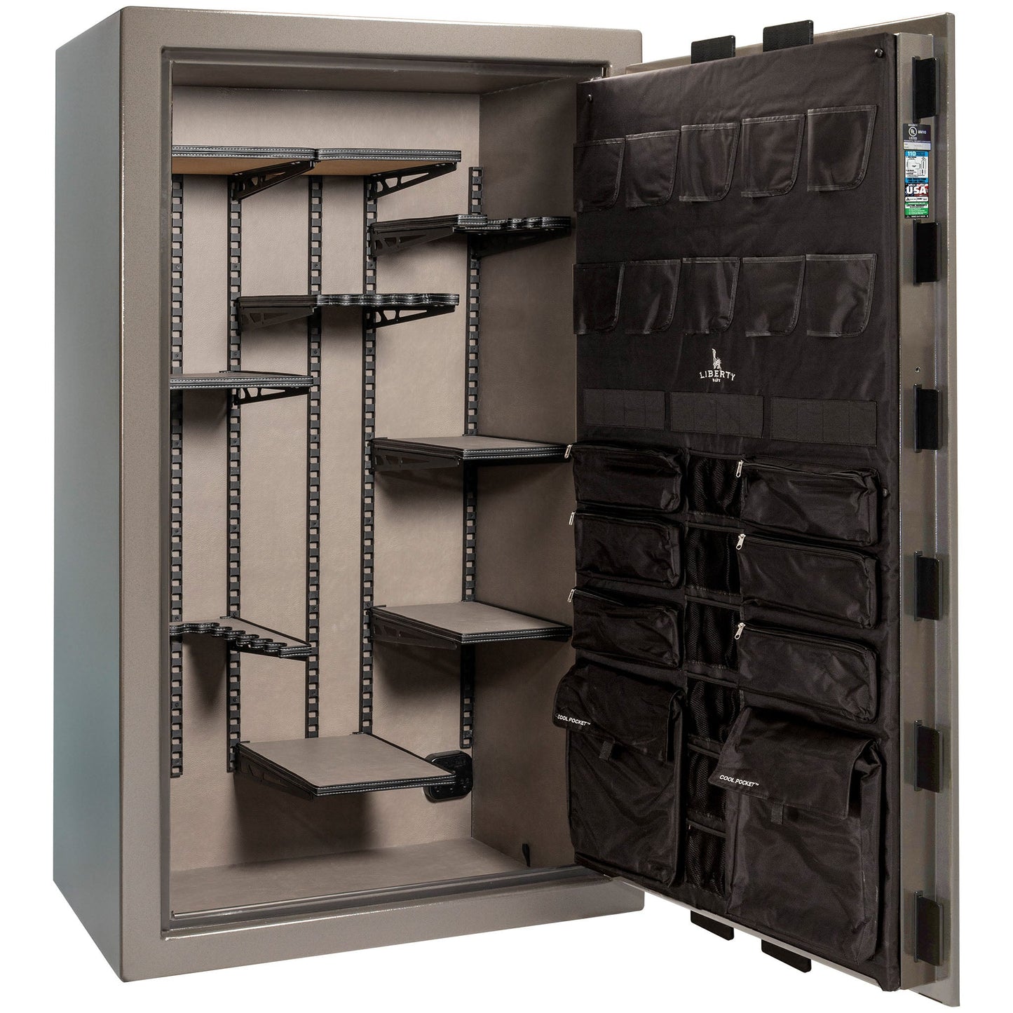 Franklin Series | Level 5 Security | 110 Minute Fire Protection | 50 | DIMENSIONS: 72.5"(H) X 42"(W) X 27.5"(D*) | Gray Marble | ProFlex Modular Shelving - Open Door Empty