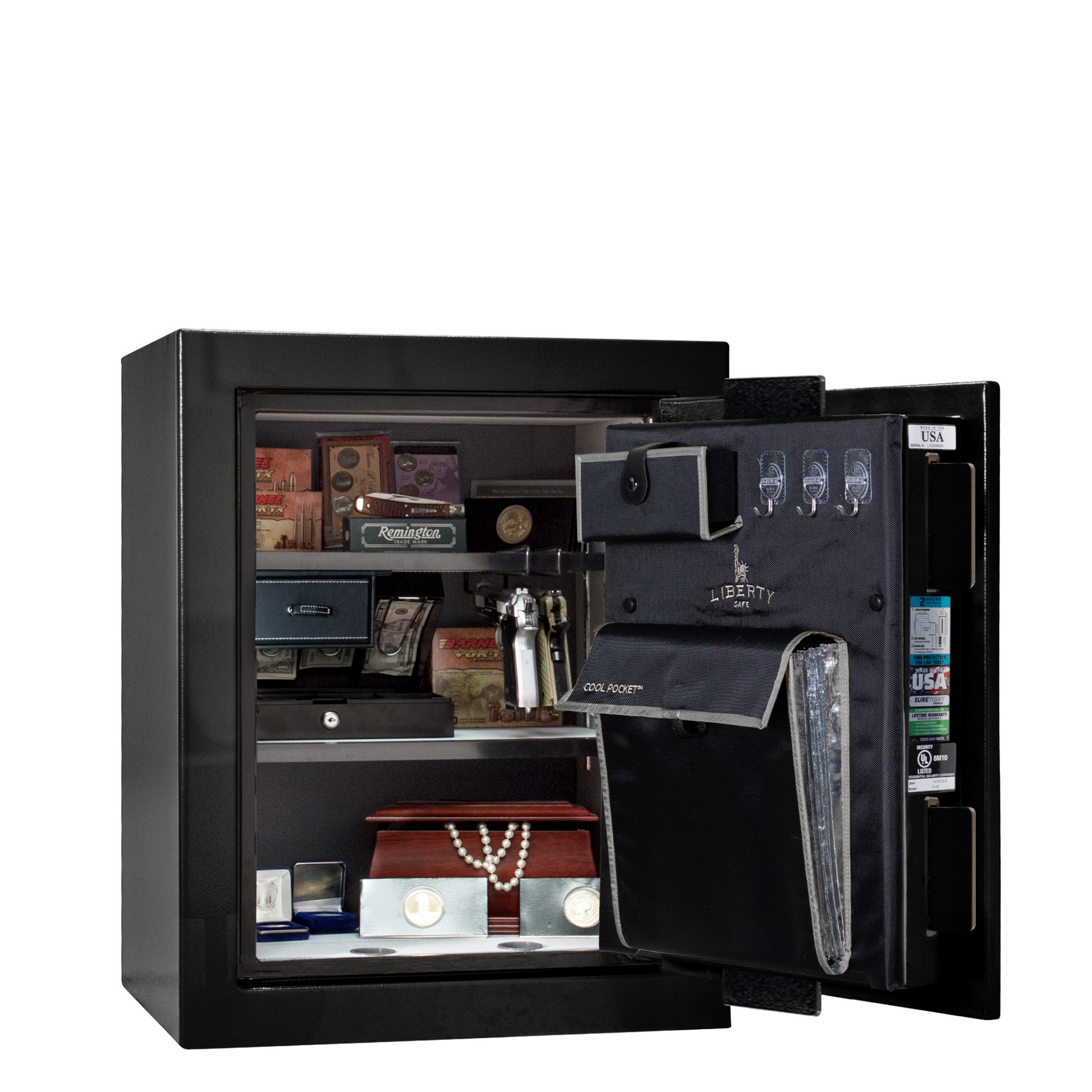 Premium Home Series | Level 7 Security | 2 Hour Fire Protection | 08 | Dimensions: 29.75"(H) x 24.5"(W) x 19"(D) | Black Gloss Black Chrome - Open Door